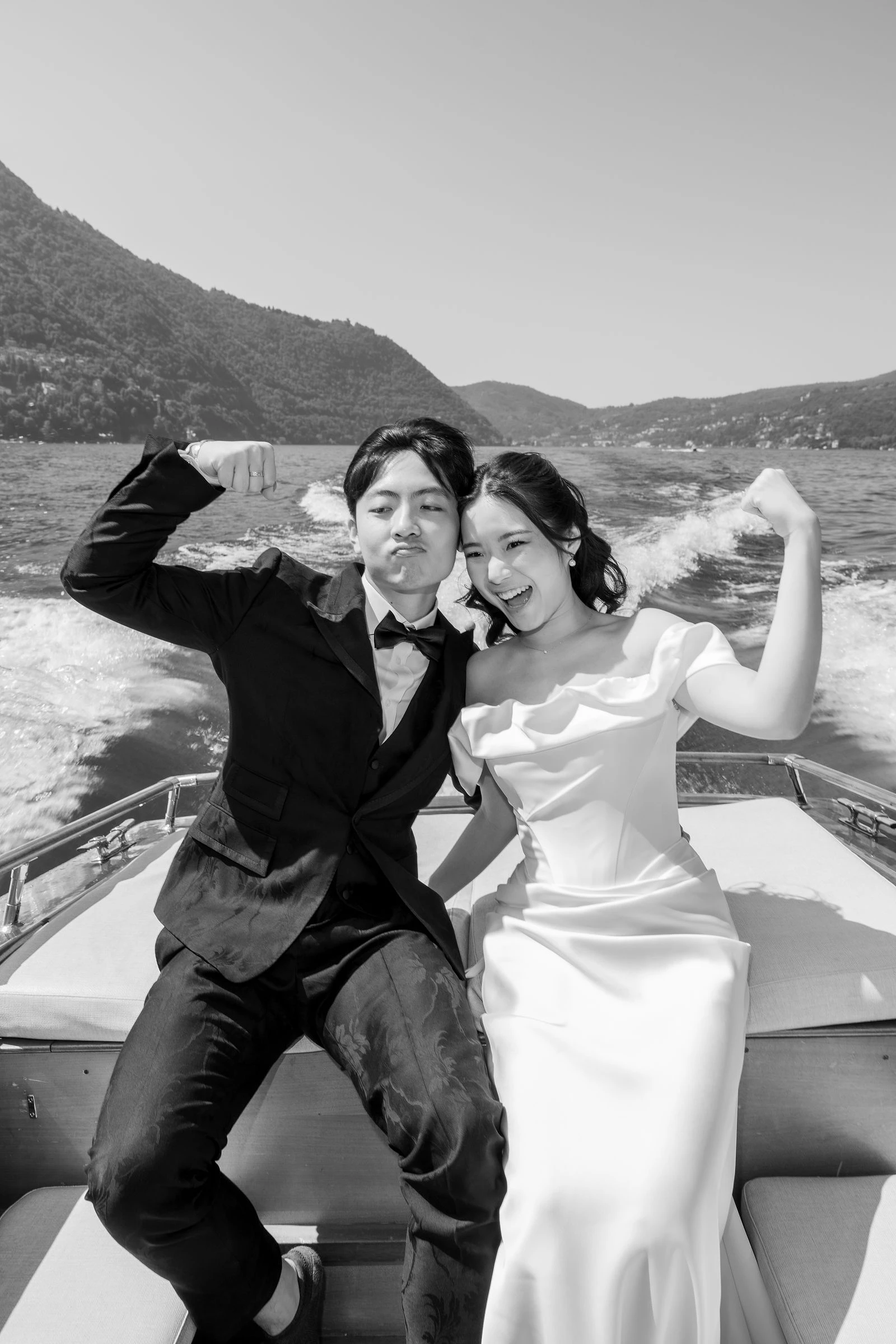 Black and white portrait on the boat, Lake Como