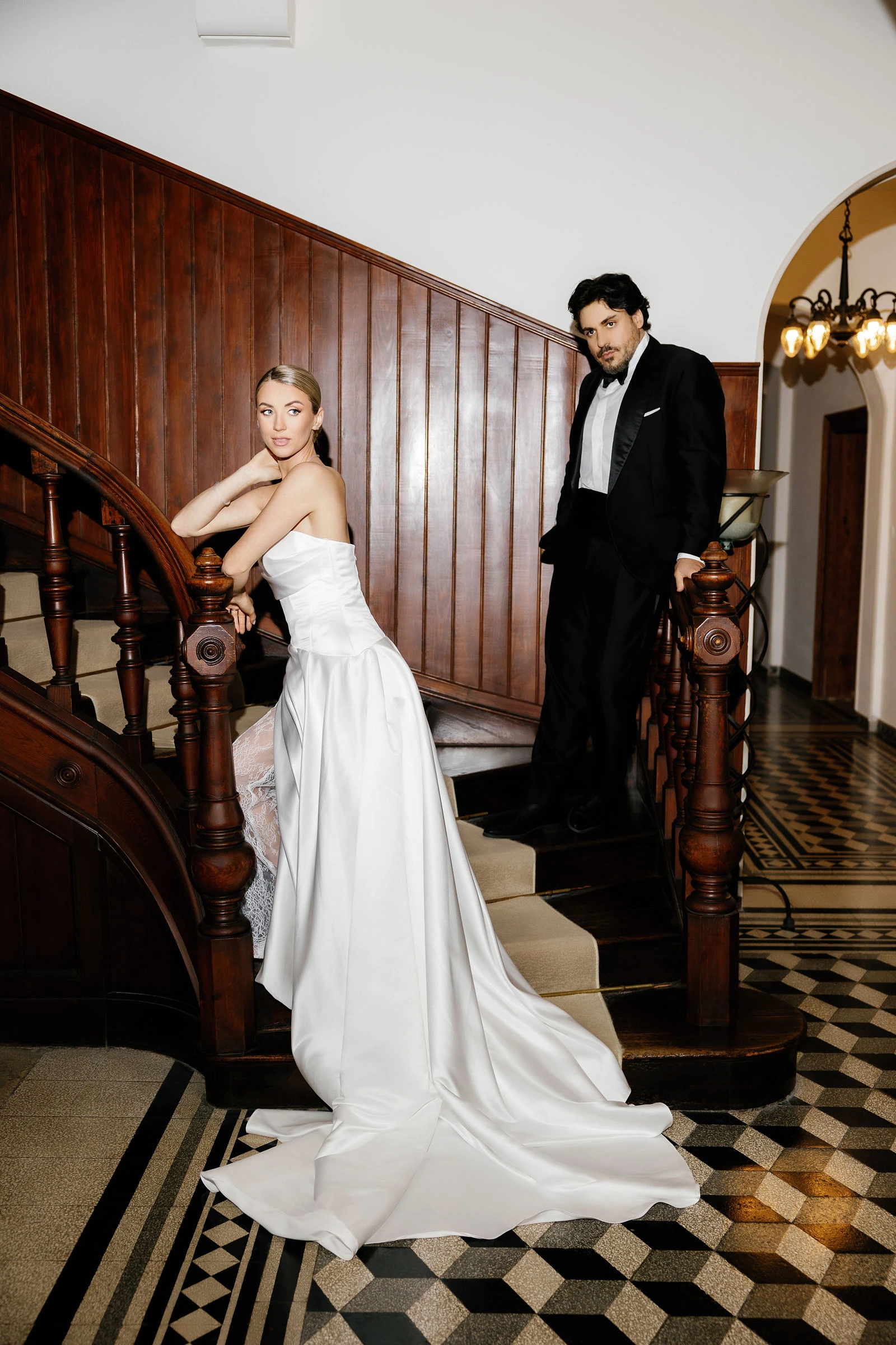 Couple on the hotel staircase