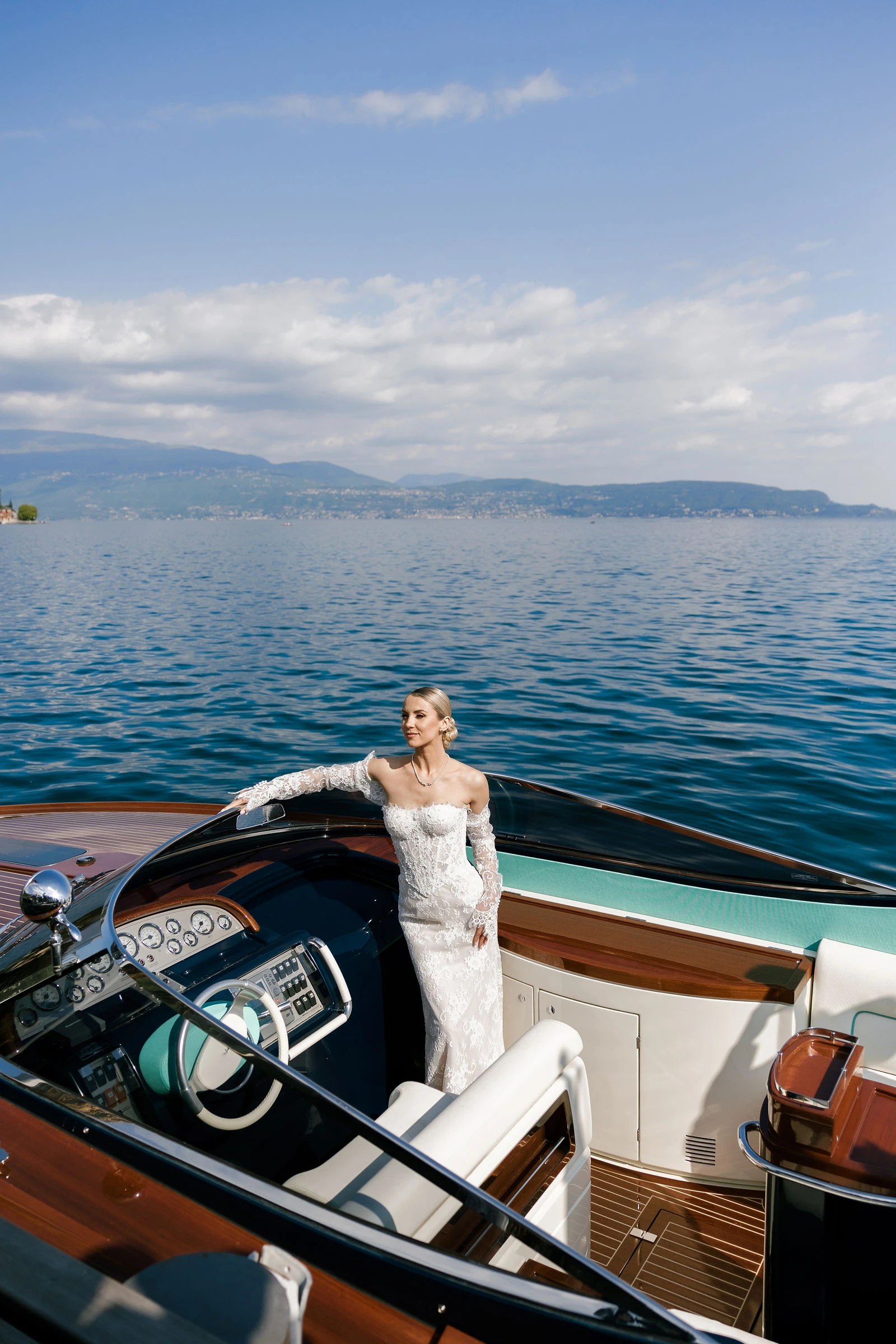 Bride on a Riva boat