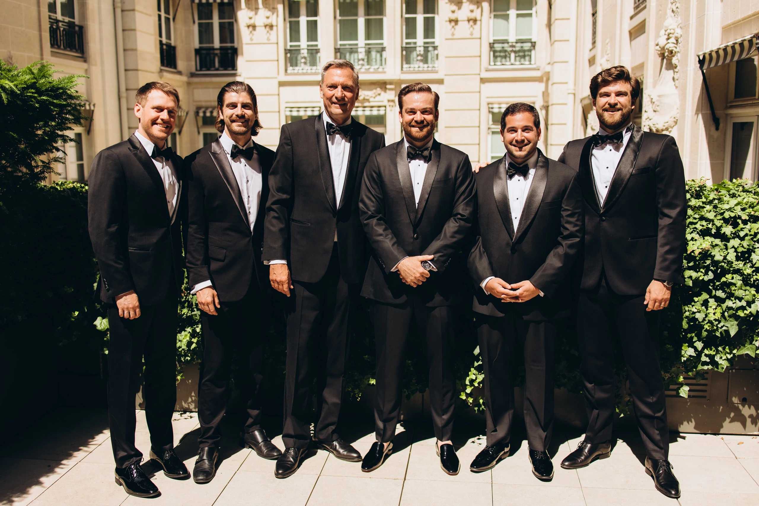 The groom and his groomsmen outside the hotel, Paris