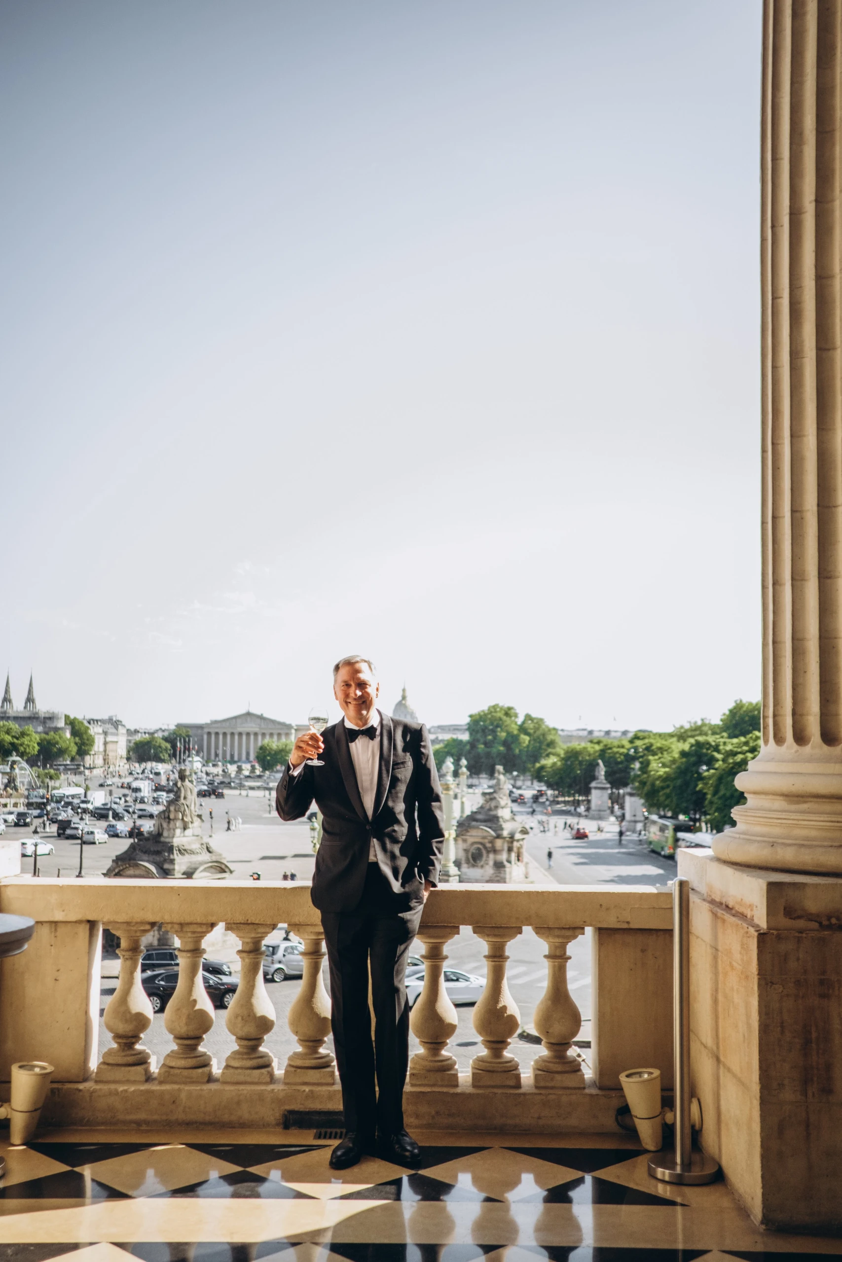 Groom on a balcony of Hôtel de Crillon, Paris