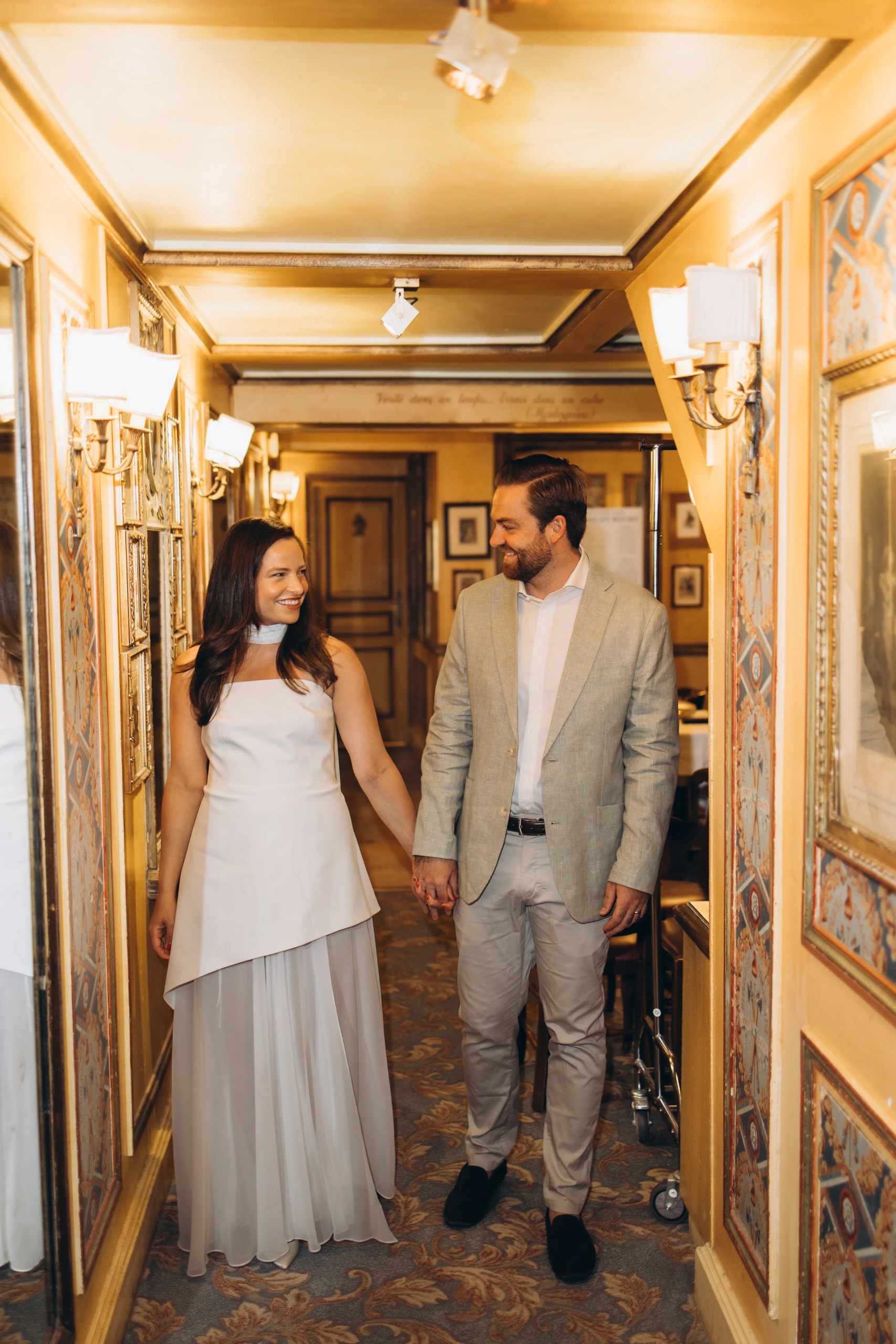 The couple arriving at the dinner the night before