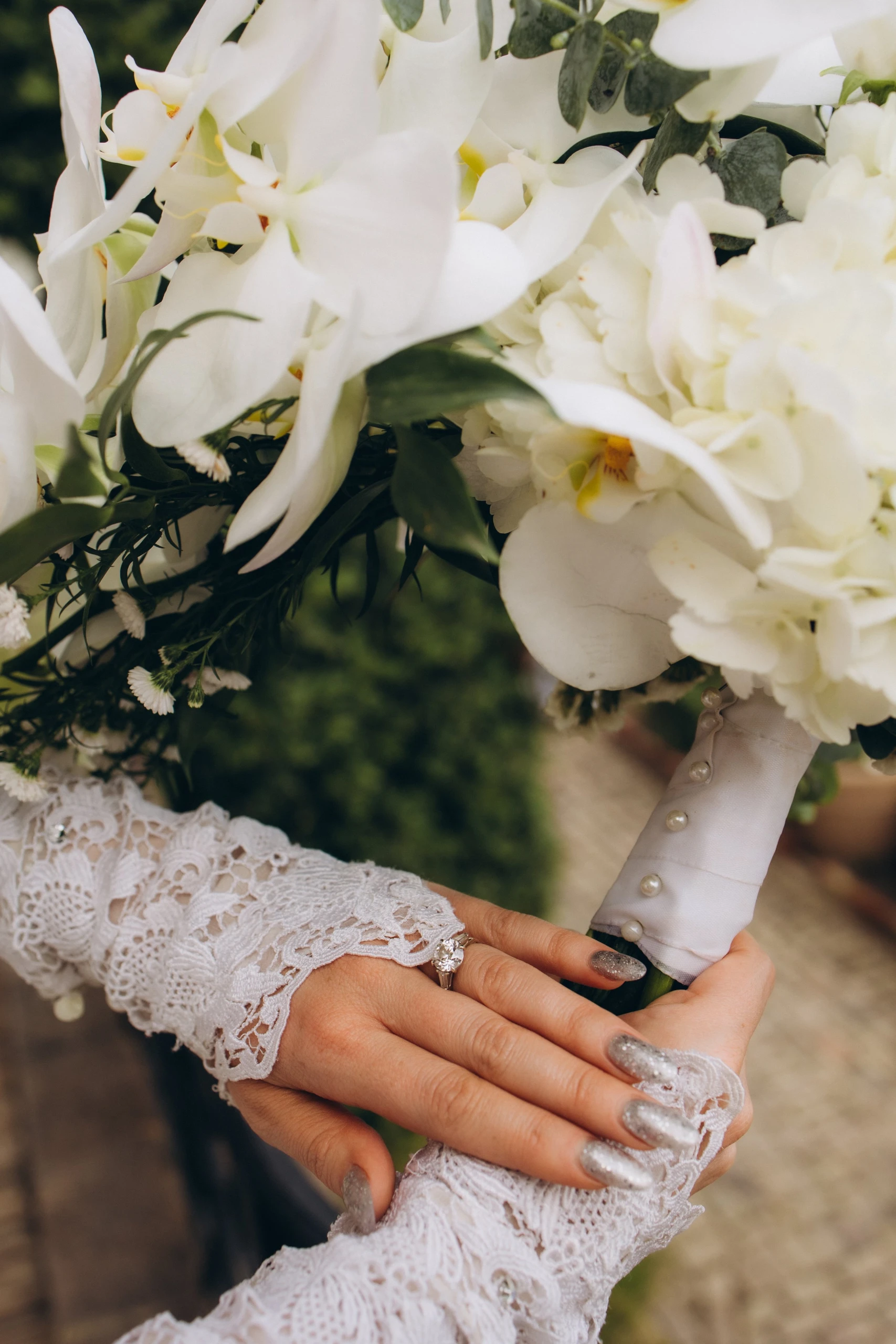 Bridal bouquet of white orchids