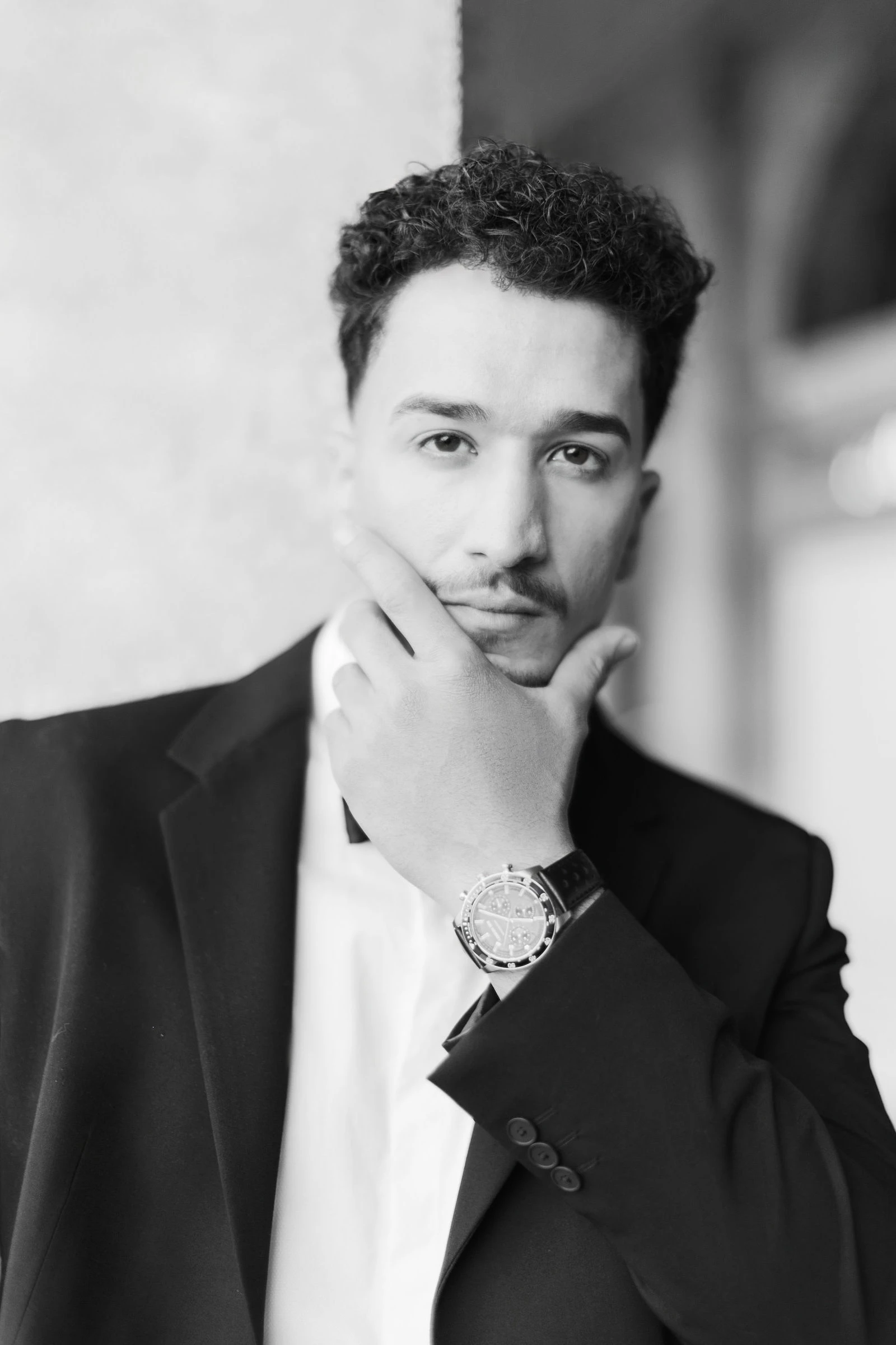 Black and white portrait of the groom, Venice